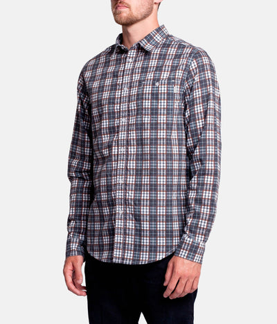 BRIGHTON LS SHIRT  NAVY /  TOBACCO