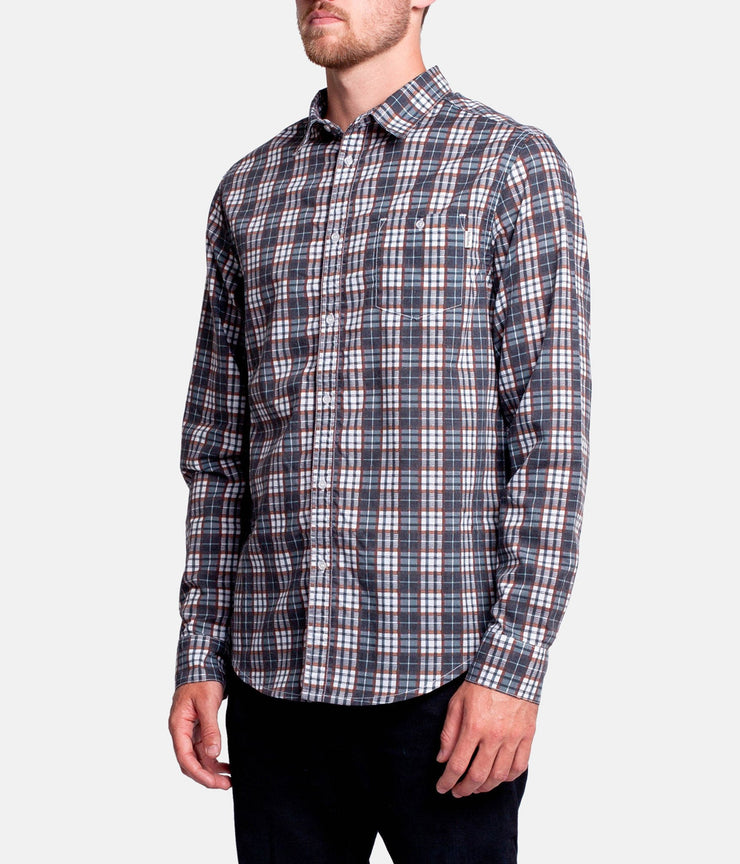 BRIGHTON LS SHIRT  NAVY /  TOBACCO