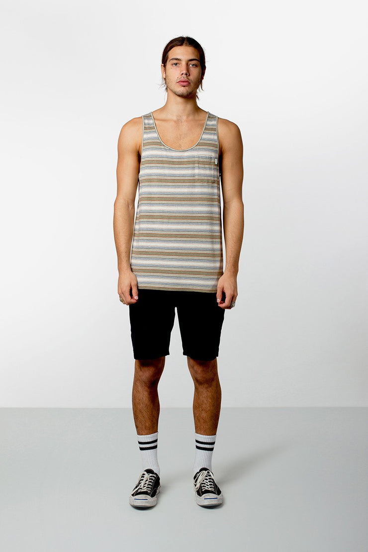EVERYDAY STRIPE SINGLET DUSTED OLIVE