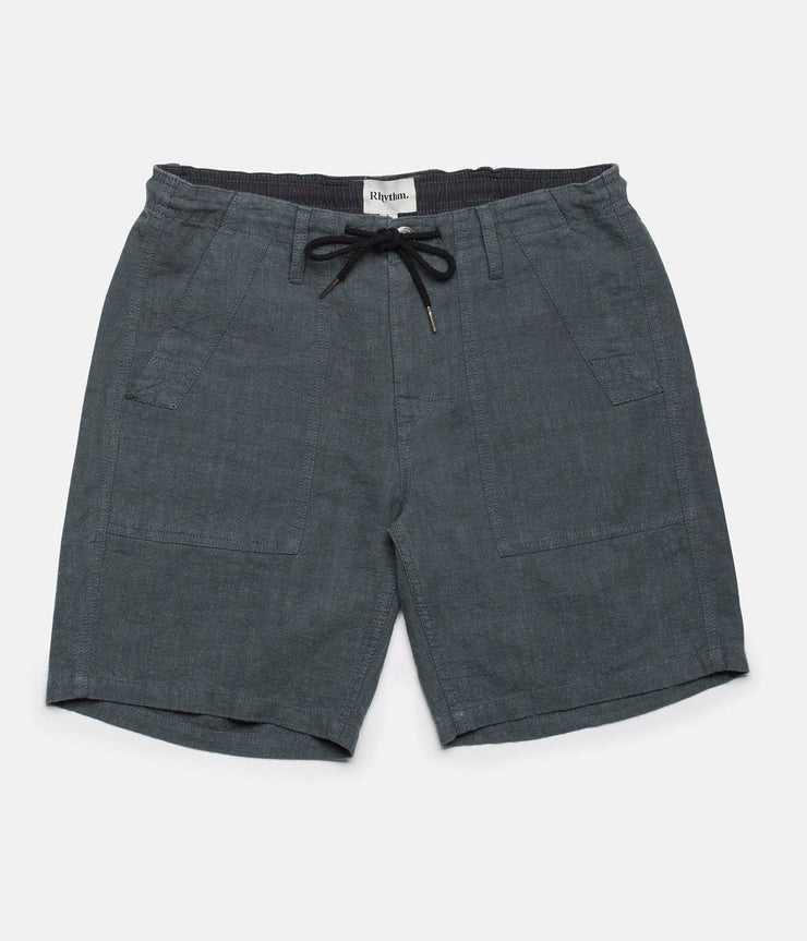 Rhythm Linen Bunker Walkshort Duck Green Front