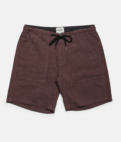 Rhythm Linen Bunker Walkshort Chocolate Front