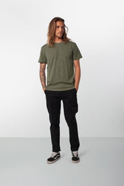 Rhythm Basic Slub T-Shirt Olive Model Front