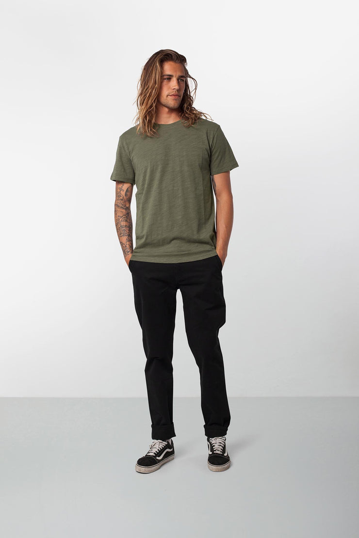 Rhythm Basic Slub T-Shirt Olive Model Front