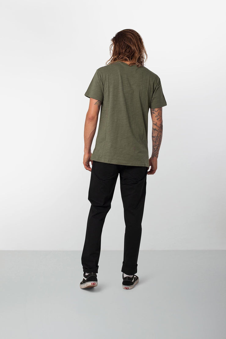 Rhythm Basic Slub T-Shirt Olive Model Back