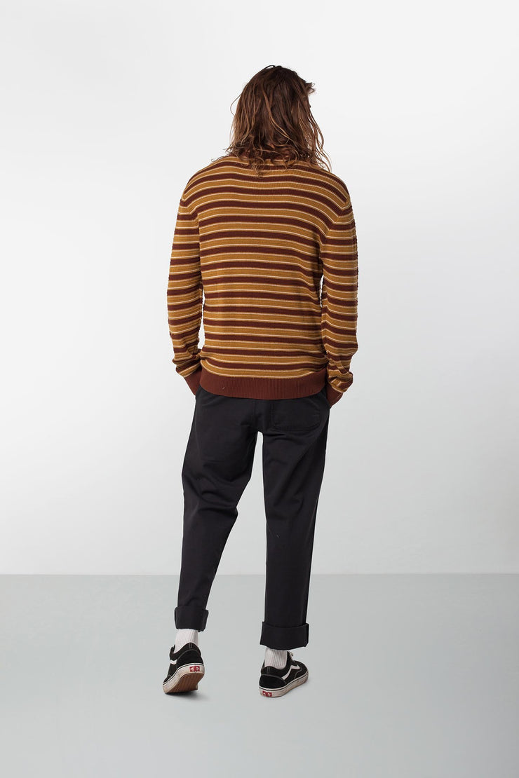 Rhythm Rugby Stripe Knit Vintage Tobacco Model Back