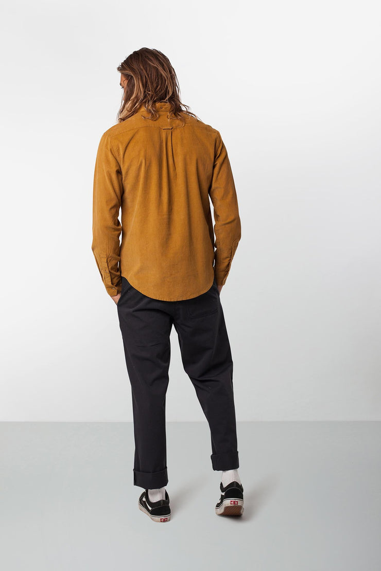 Rhythm Corduroy Ls Shirt Turmeric Front Back