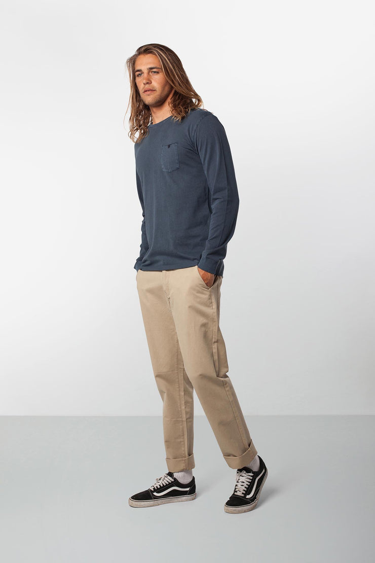 Rhythm Everyday Wash Ls T-Shirt Vintage Navy Model Front