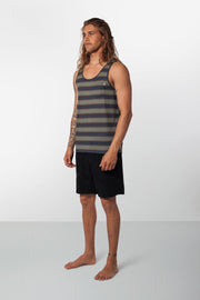 Rhythm Everyday Stripe Singlet Dusted Olive Model Front