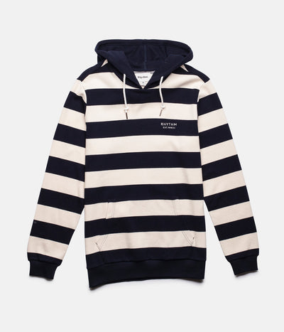 RHYTHM RUGBY STRIPE HOOD NAVY FRONT