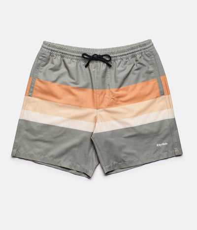 RHYTHM RETRO STRIPE BEACH SHORT OLIVE FRONT