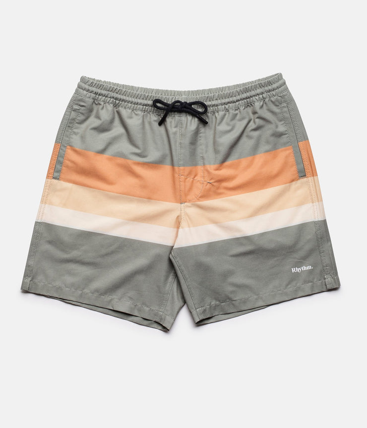 RHYTHM RETRO STRIPE BEACH SHORT OLIVE FRONT
