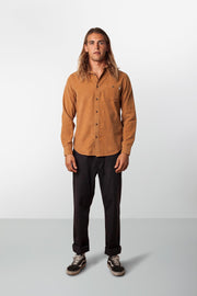 RHYTHM CORDUROY LS SHIRT TOBACCO MODEL FRONT