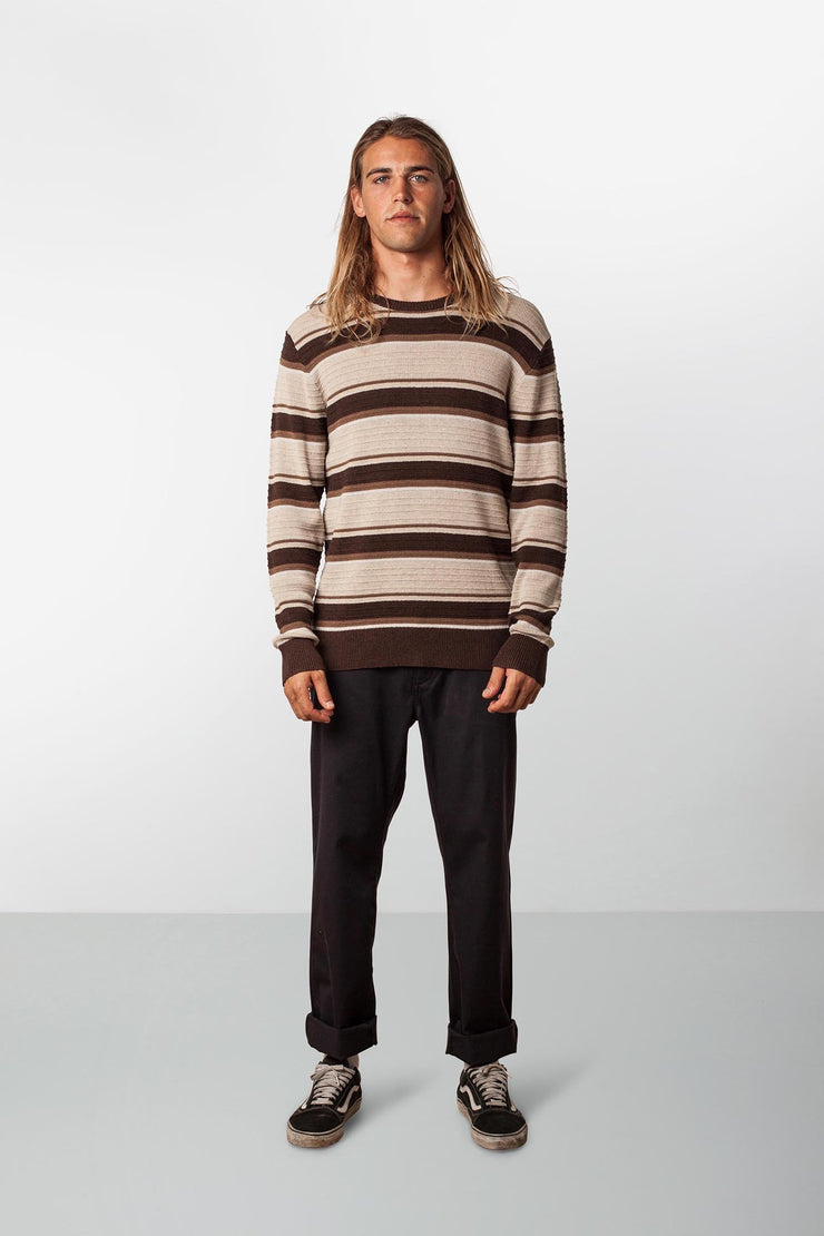 RHYTHM RETRO STRIPE KNIT VINTAGE BROWN MODEL FRONT