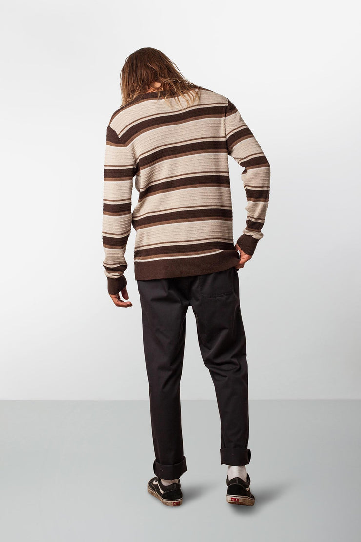RHYTHM RETRO STRIPE KNIT VINTAGE BROWN MODEL BACK