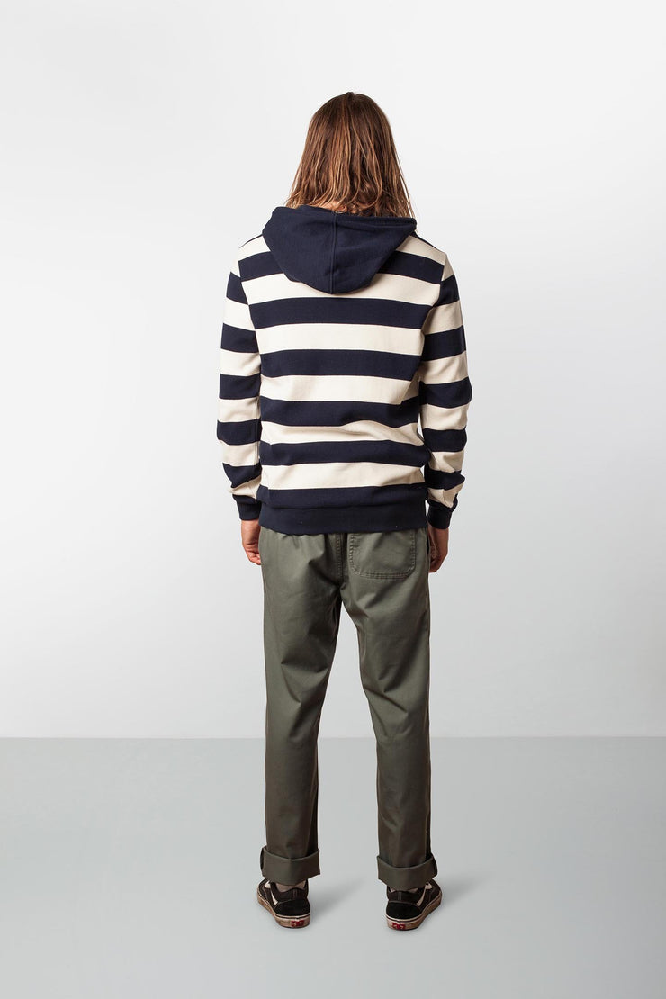 RHYTHM RUGBY STRIPE HOOD NAVY MODEL BACK