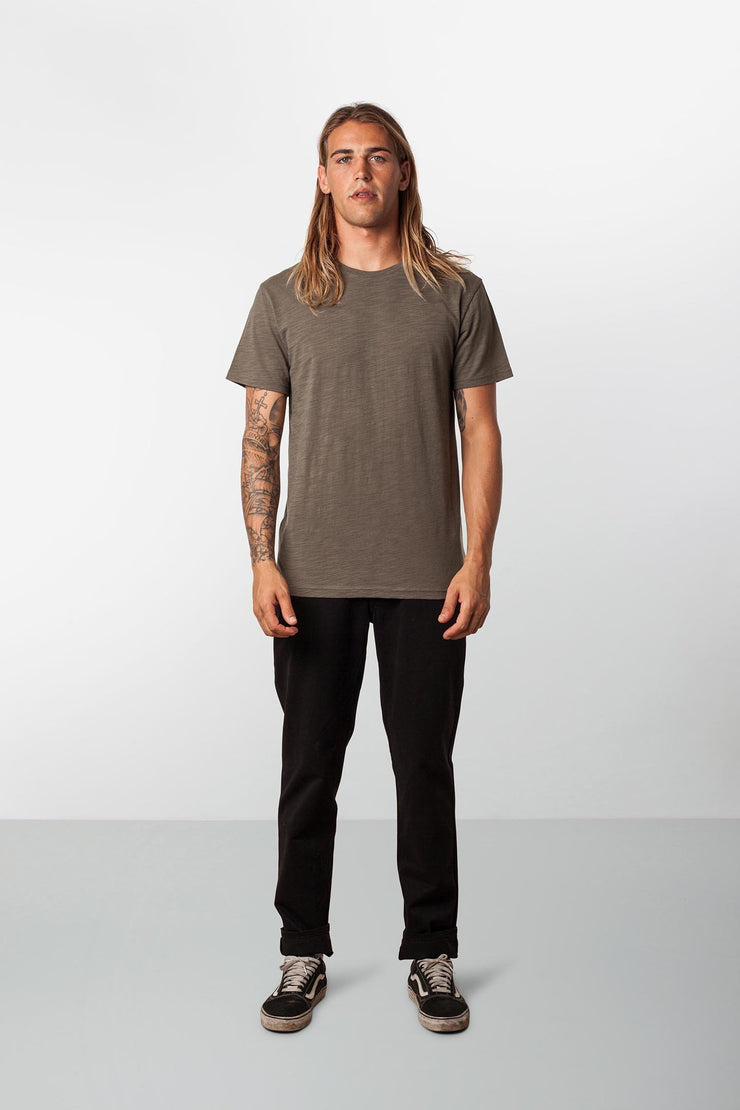 RHYTHM BASIC SLUB T-SHIRT OLIVE MODEL FRONT