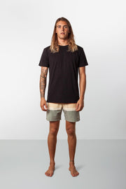 RHYTHM RETRO STRIPE BEACH SHORT OLIVE MODEL FRONT