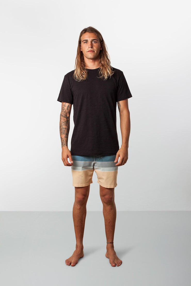 RHYTHM RETRO STRIPE BEACH SHORT PEACH MODEL FRONT