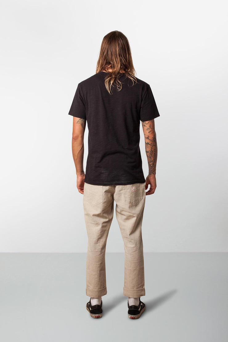 RHYTHM BASIC SLUB T-SHIRT BLACK MODEL BACK