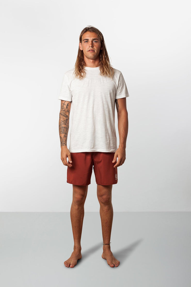 RHYTHM BLACK LABEL BEACH SHORT BURNT CLAY MODEL FRONT