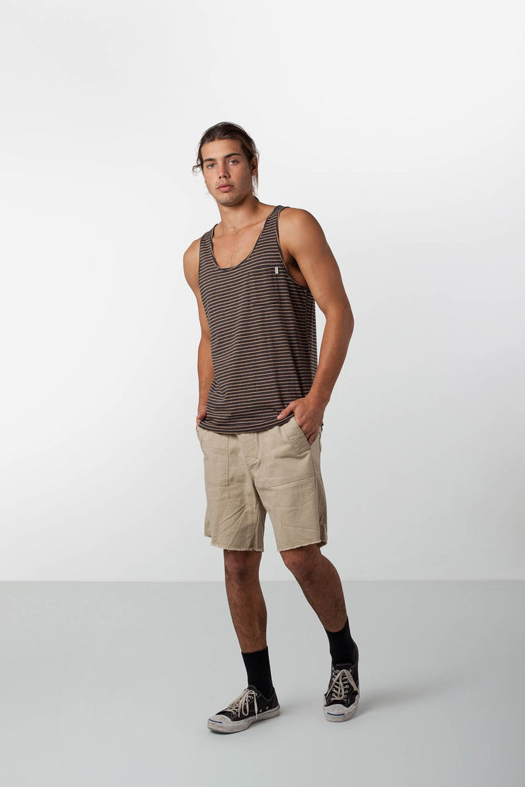 EVERYDAY STRIPE SINGLET CHARCOAL