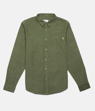 RHYTHM CORDUROY LS SHIRT OLIVE FRONT